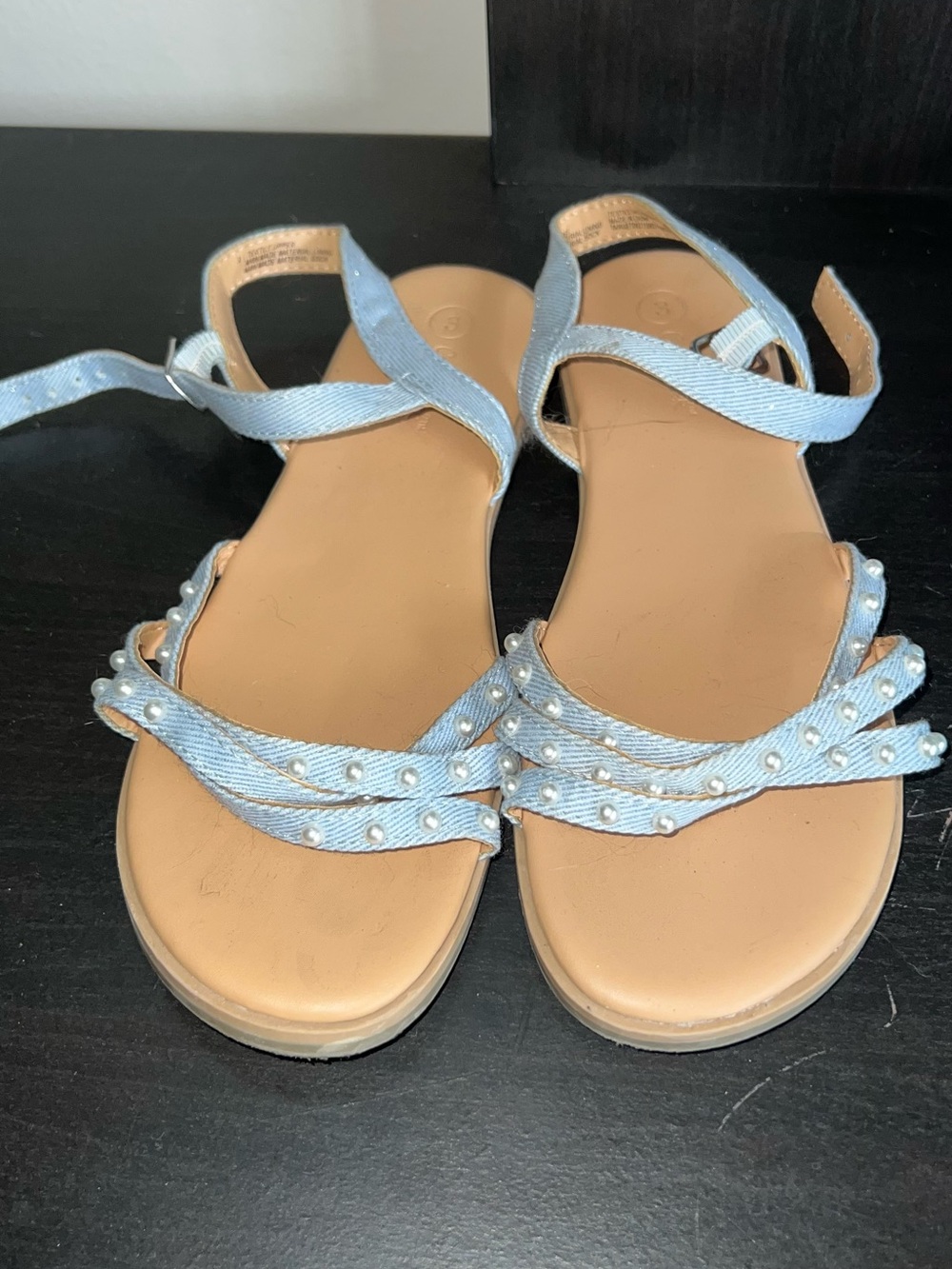 Old Navy Light Blue Pearl-Accent Ankle Strap Sandals